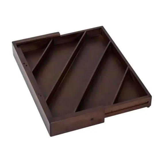17'' Walnut Expandable Diagonal Bamboo Drawer Organizer with Adjustable Dividers {6}