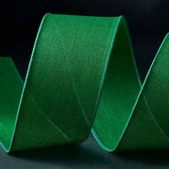 2.5" x 25ft. Faux Linen Wired Ribbon by Celebrate It&trade; D&eacute;cor Kelly Green {3}