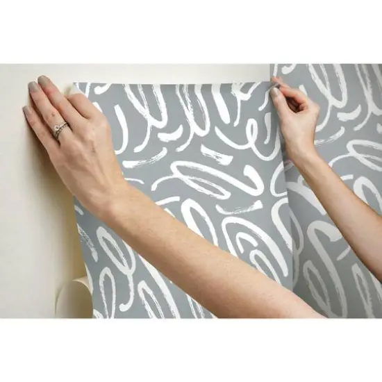 RoomMates Curly Strokes Peel & Stick Wallpaper Gray, White {9}