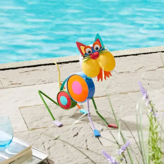 Glitzhome&reg; 16.5" Metal Novelty Cat Garden Statue {5}