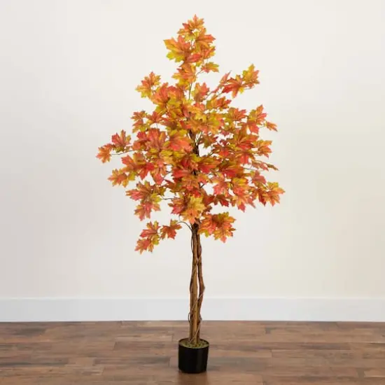5ft. Deluxe Potted Artificial Autumn Maple Tree {4}