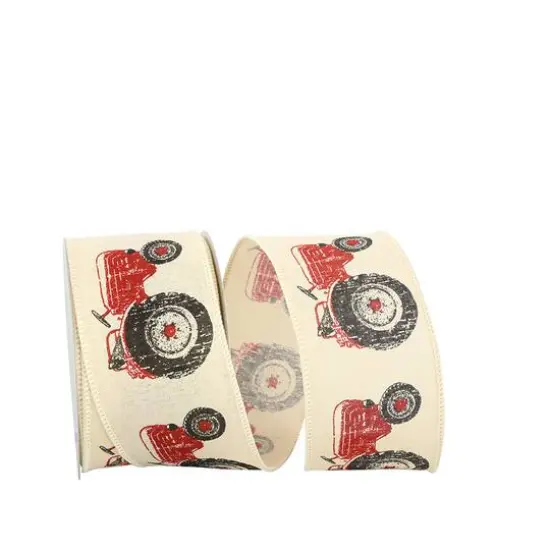 JAM Paper 2.5" x 10yd. Red Tractor Linen 2 Wired Ribbon {1}
