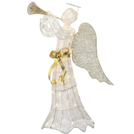 51" Pre-Lit LED Gold & White Trumpeting Angel {1}