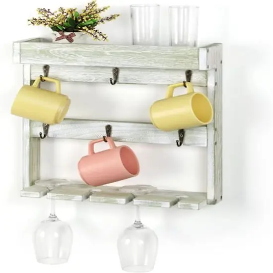 NEX&trade; 16" Green White Wood Wall-Mounted Coffee Mug Rack {1}