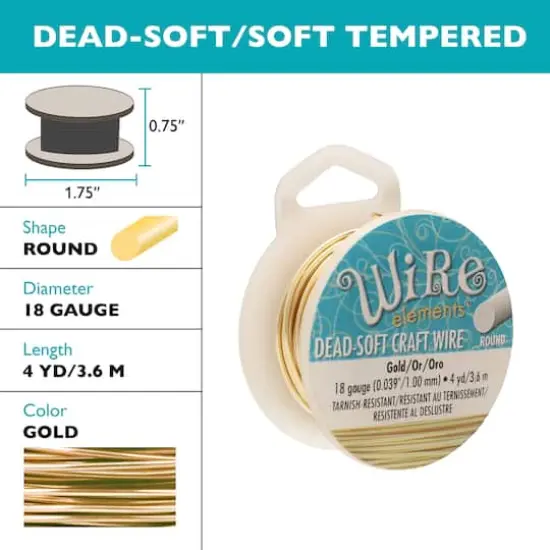 The Beadsmith&reg; Wire Elements&trade; 18 Gauge Tarnish Resistant Round Soft Temper Wire, 4yd.Gold {6}
