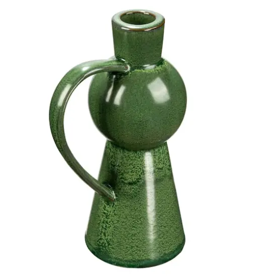 Hello Honey&reg; 7" Green Stoneware Taper Candle Holder with Handle {1}