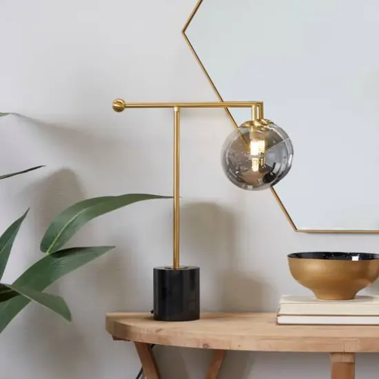 Silver Metal Orb Desk Lamp with Marble Base 6" x 15" x 19" {10}