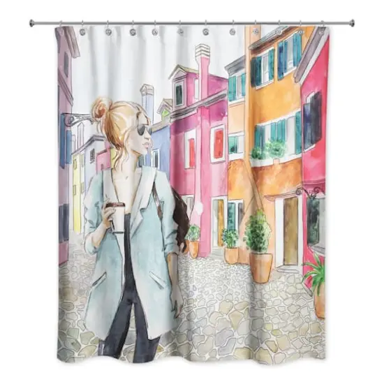 Traveling Woman 71" x 74" Shower Curtain {1}