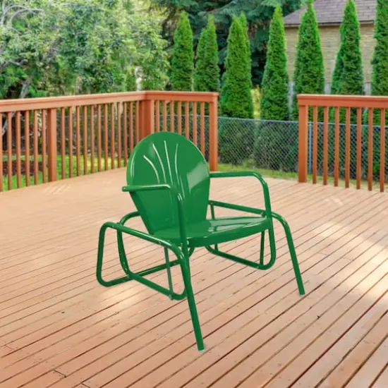 Outdoor Retro Metal Tulip Glider Patio Chair Green {3}