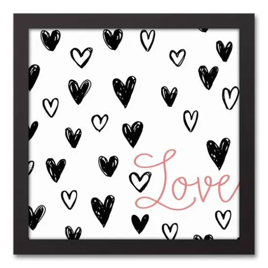Simple Heart Pattern Love Black Framed Canvas Wall Art {1}