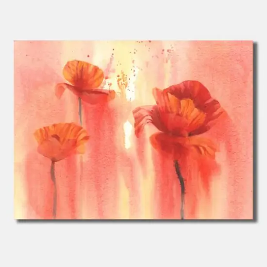 Designart - Poppy Flower Fields Forever II - Farmhouse Canvas Wall Art Print {1}