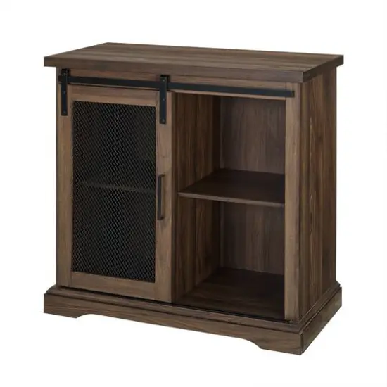 Walker Edison 32" Dark Walnut Sliding Mesh Metal Door Accent Cabinet {5}