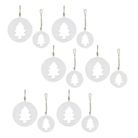 White Wood Pine Tree Cut-Out Ornaments Set {1}