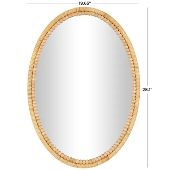 28" Brown Bamboo Wrapped Oval Wall Mirror with Beaded Frame Décor {8}