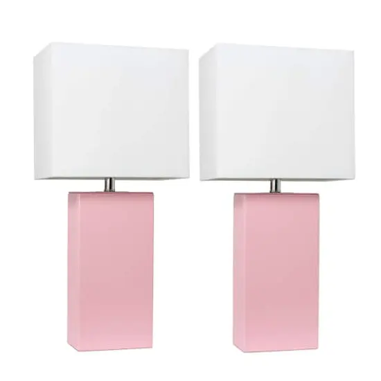 Elegant Designs&trade; 2 Pack Leather Table Lamps with White Shades Pink and White {1}