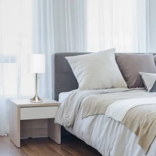 Simple Designs 21.5" Tapered Brushed Nickel Table Lamp with Fabric Drum Shade White {7}