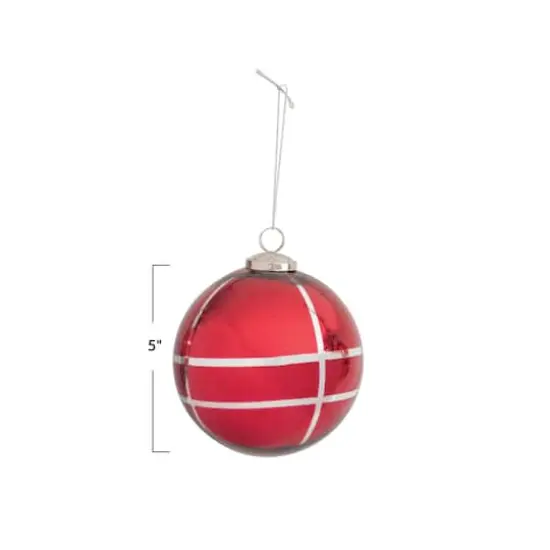 Hello Honey® 5" Red & Silver Grid Mercury Glass Ball Ornament {4}