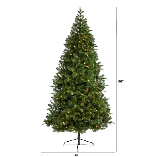 8ft. Pre-Lit Grand Teton Spruce Flat Back Artificial Christmas Tree, Warm White LED Lights {10}