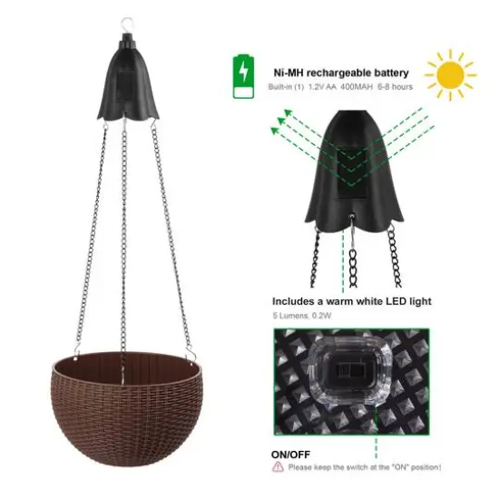 Glitzhome&reg; 30" Brown Solar Lighted Hanging Plastic Basket Planters, 2ct. {8}