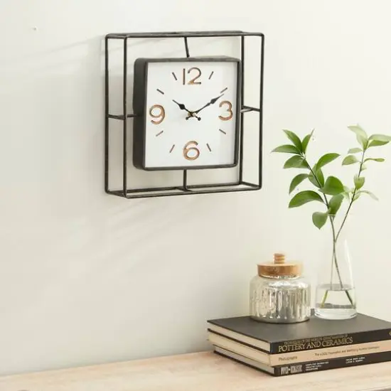Black Contemporary Metal Wall Clock, 12" x 12" {8}