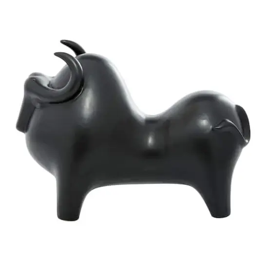 Black Porcelain Contemporary Buffalo Sculpture, 11" x 8" x 16" {3}