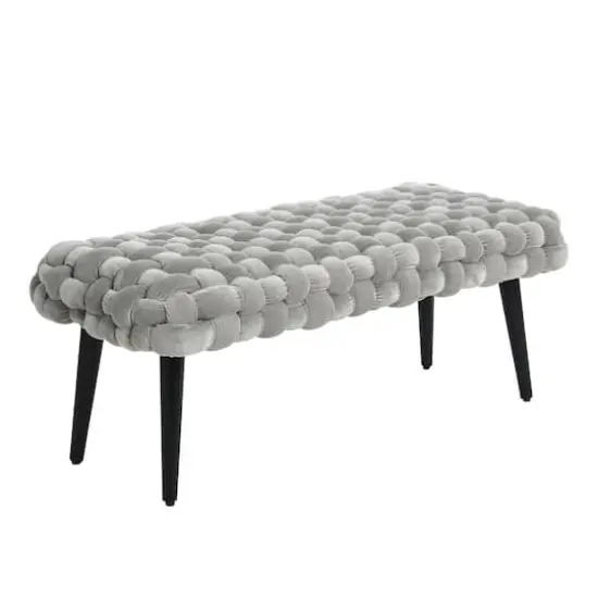 Hello Honey&reg; Modern Boho Gray & Black Chunky Woven Velvet Bench {1}
