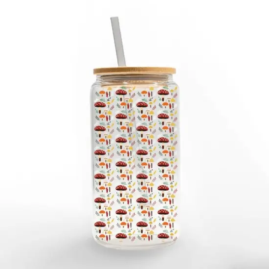Mushroom Pattern 16oz. Glass Can Cup {1}