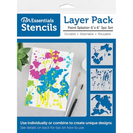 PA Essentials 6'' x 6'' Paint Splatter Layer Pack Stencil Set, 3ct. {1}