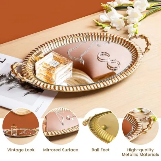 Glitzhome&reg; Gold Oval Metal Mirrored Decorative Trays Set {3}