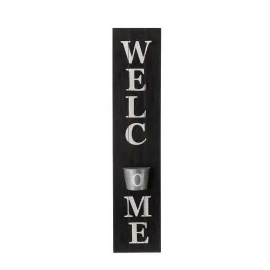 Glitzhome&reg; 42" Wooden Black Welcome Porch Sign with Metal Planter {1}