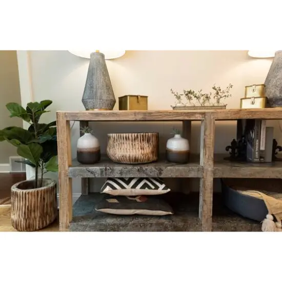 Hello Honey&reg; 7.5" Black & White Ceramic Vase with Brown Reactive Glaze Accent {7}