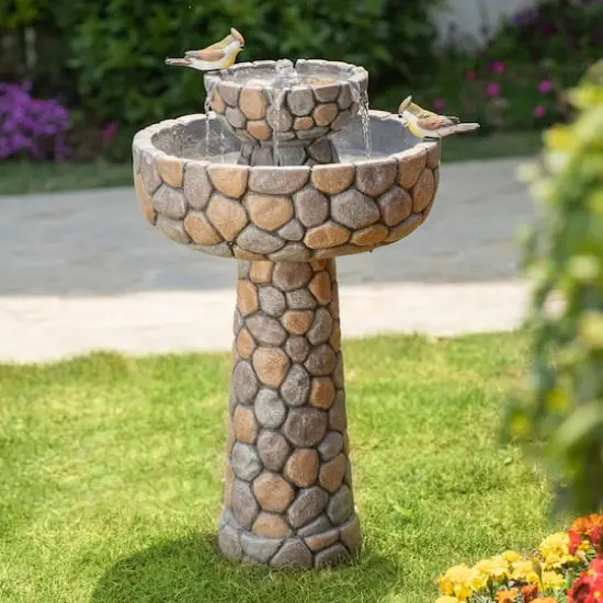 Glitzhome&reg; 2ft. 2-Tier Stone-Like Outdoor Birdbath Fountain {3}