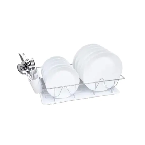 Kitchen Details White 3-Piece Chrome Dish Rack with Tray {3}
