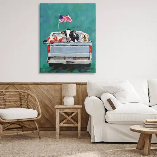 Stupell Industries Farm Animals Pickup Truck Waving American Flag Canvas Wall Art {3}