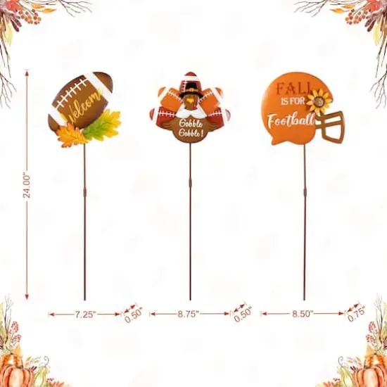 Glitzhome&reg; 24" Thanksgiving Metal Football & Turkey Yard Stakes Set {9}