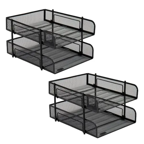 Mind Reader Network Collection Black Metal Mesh 2-Tier Letter Size Paper Trays, 2ct. {1}