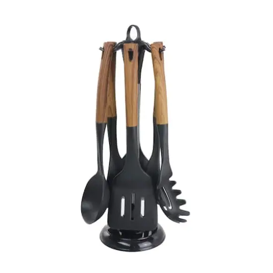 MegaChef Black Nylon & Wood Cooking Utensils Set, 7ct. {1}
