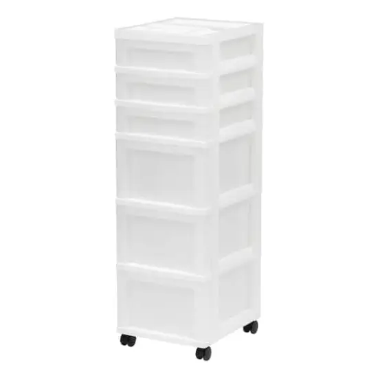 IRIS White 6-Drawer Storage Cart With Organizer Top {1}