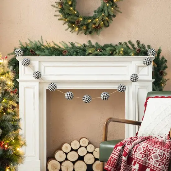 Glitzhome&reg; 6ft. Black & White Plaid Fabric Garland {8}