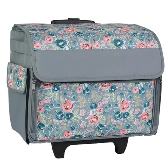 Everything Mary Green Floral Rolling Sewing Machine Tote {1}