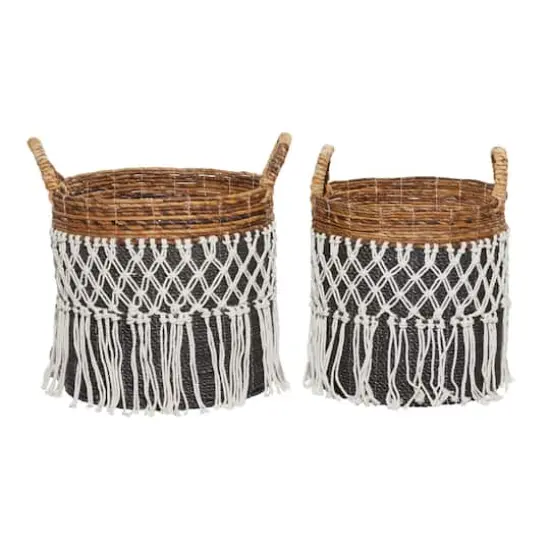 Black Banana Leaf Bohemian Storage Basket Set {3}