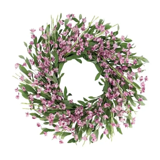 24" Artificial Pea Blossom Floral Pink Spring Wreath {1}