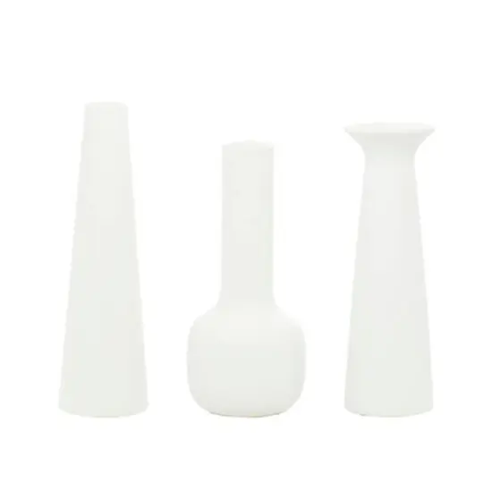 CosmoLiving by Cosmopolitan Set of 3 White Ceramic Modern Vase, 13", 12", 11" {9}