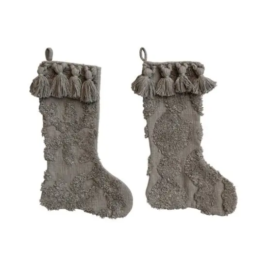 Hello Honey&reg; 20" Gray Cotton Slub Stocking with Tufting & Tassels, 2ct. {1}
