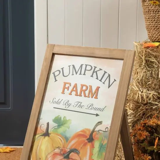 24" GlitzHome&reg; Pumpkin Farm Wooden Porch Sign {8}