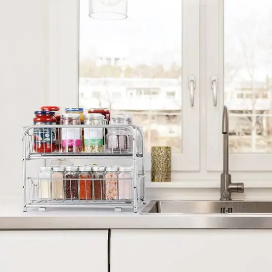 2-Tier Stackable Sliding Basket Cabinet Organizers, 2ct. Silver {7}