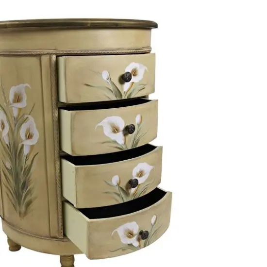 4-Drawer Antique Accessory Table with Calla Lily Floral Art {8}