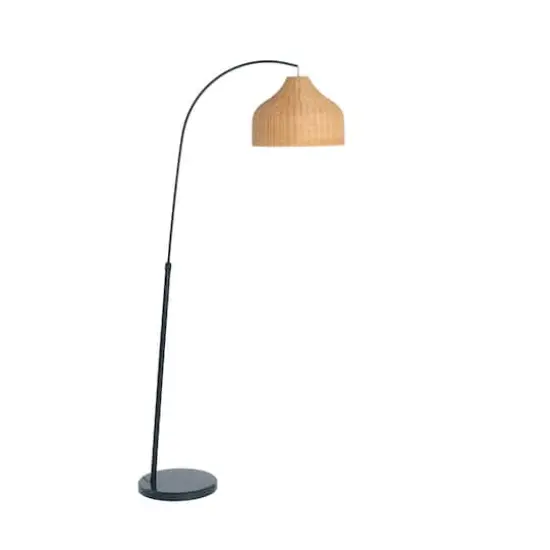 Hello Honey® Modern Boho Floor Lamp with Marble Base & Rattan Shade Black/Natural {5}