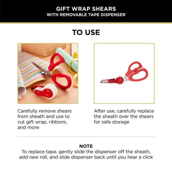 Sabatier 2-in-1 All-Purpose Gift Wrap Scissors with Removable Tape Dispenser Blade Cover Red {6}