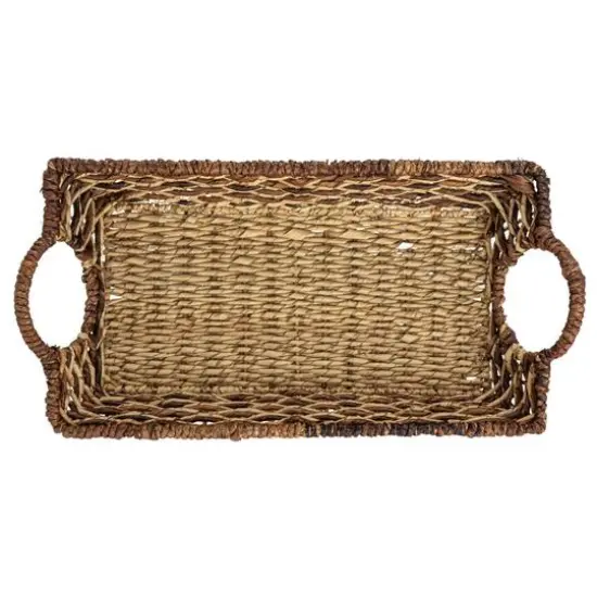 Hello Honey&reg; Natural & Brown Hand-Woven Buri & Abaca Tray Set {6}